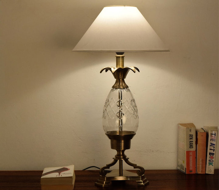 Brass Table Lamp with White Shade
