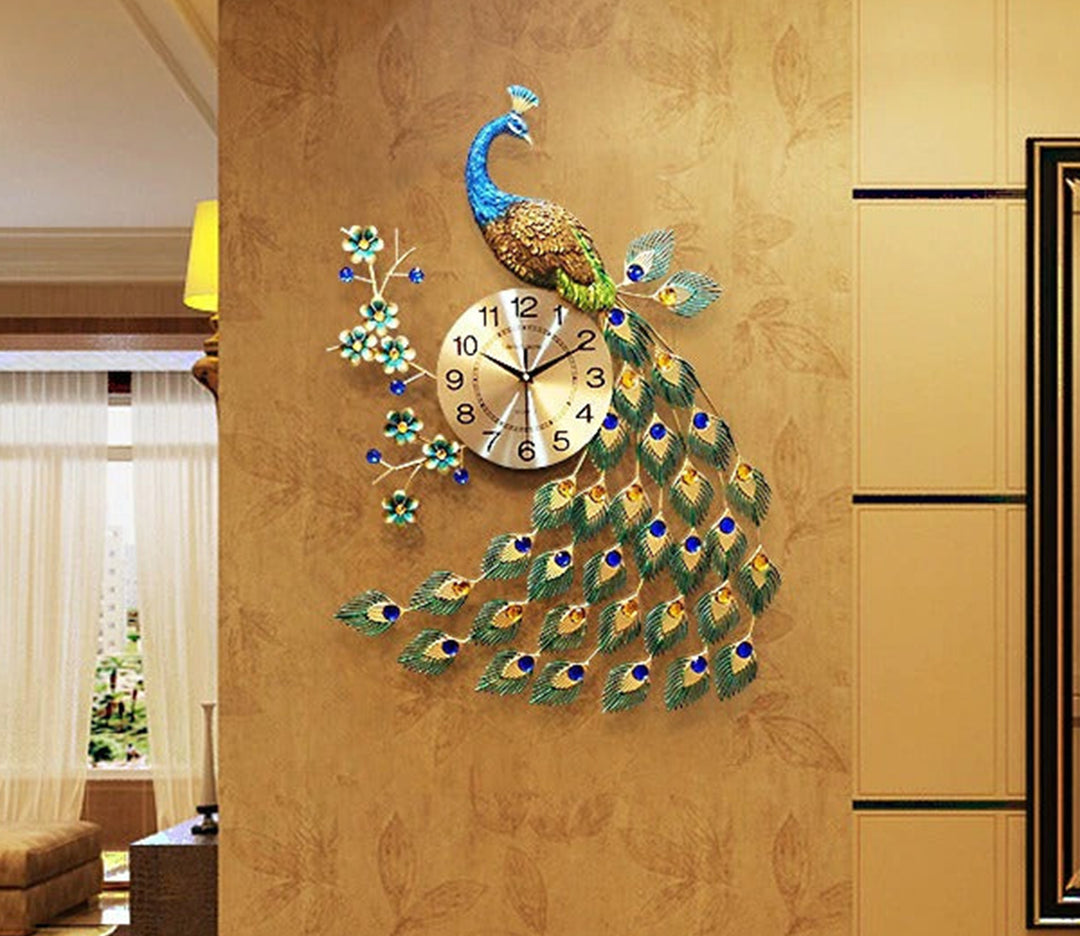 Colorful Peacock Metal Wall Clock