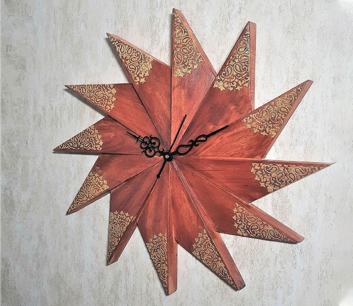 Unique Textured Wood Wall Clock with Handcrafted 3D Design
