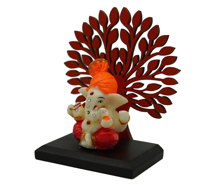 Hand-Painted Marble Figurine with Decorative Wooden Tree