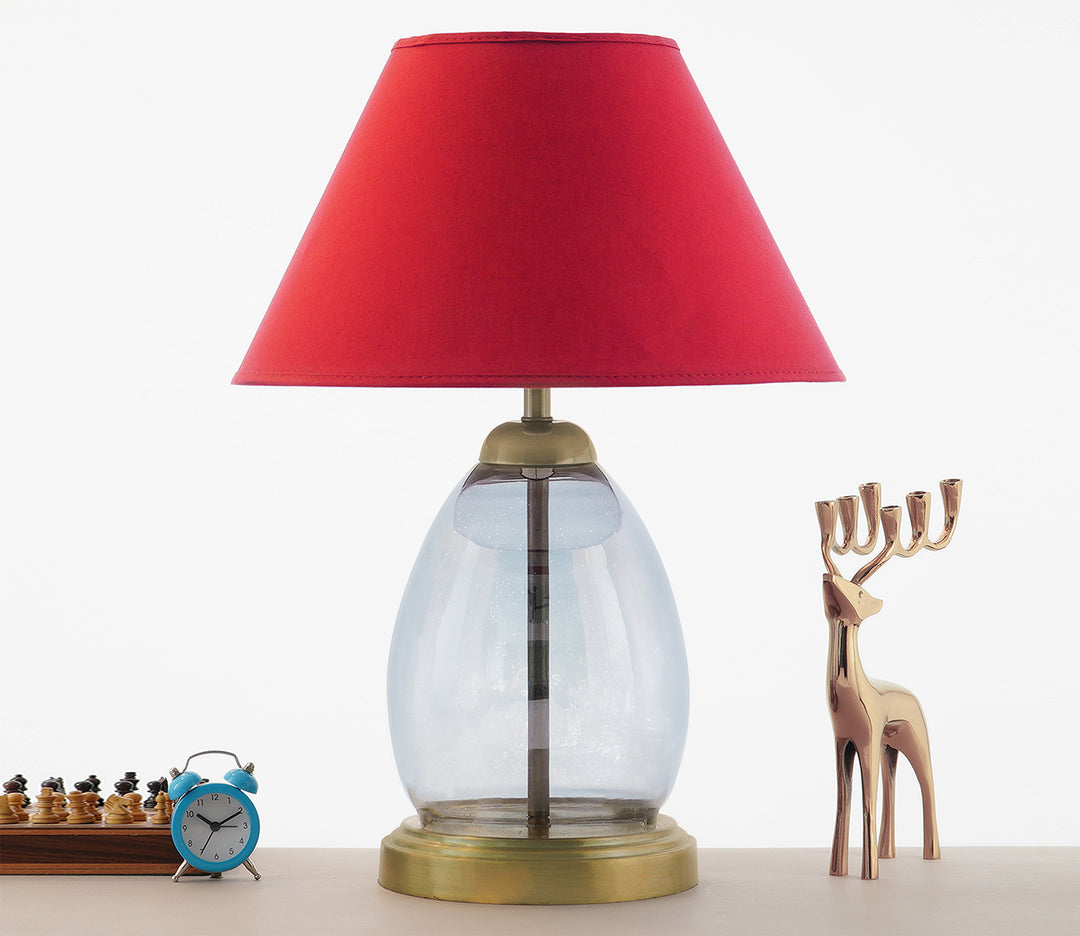 Tiered Maroon Glass Table Lamp with Cotton Shade (20.5" H)