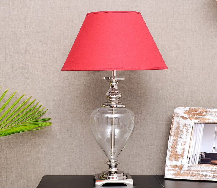 Metal & Glass Table Lamp With Cotton Shade