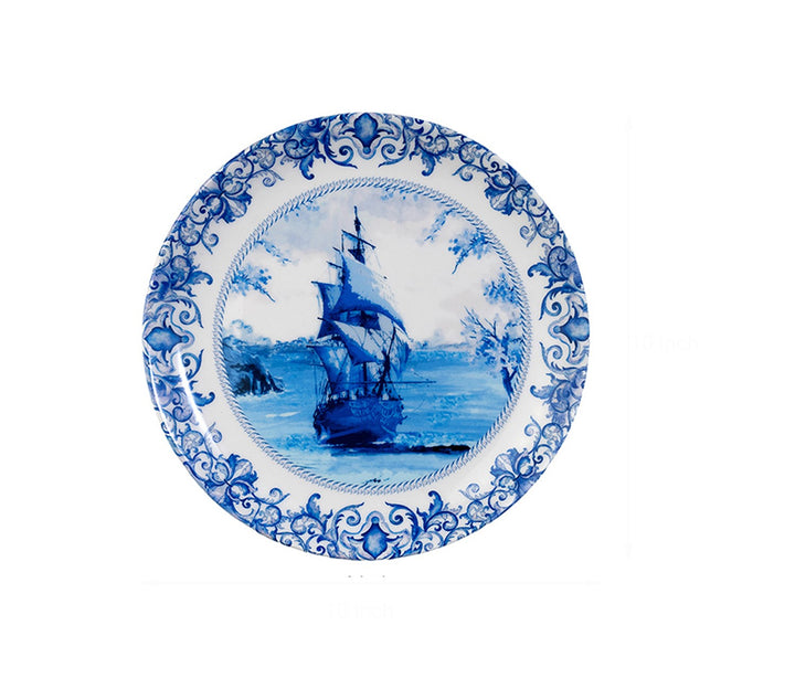 Blue Pottery Ship Inspired Decorative Wall Plate