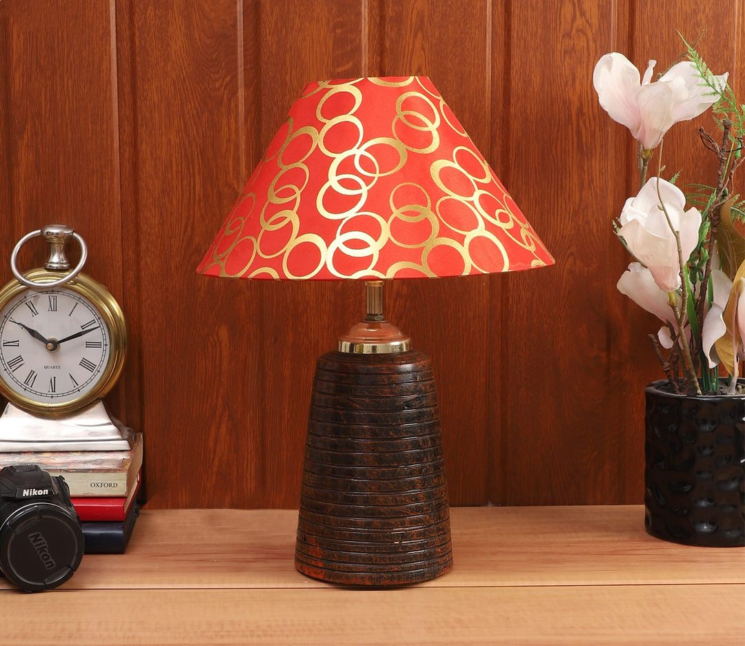 Red Fabric and Brown Terracotta Table Lamp