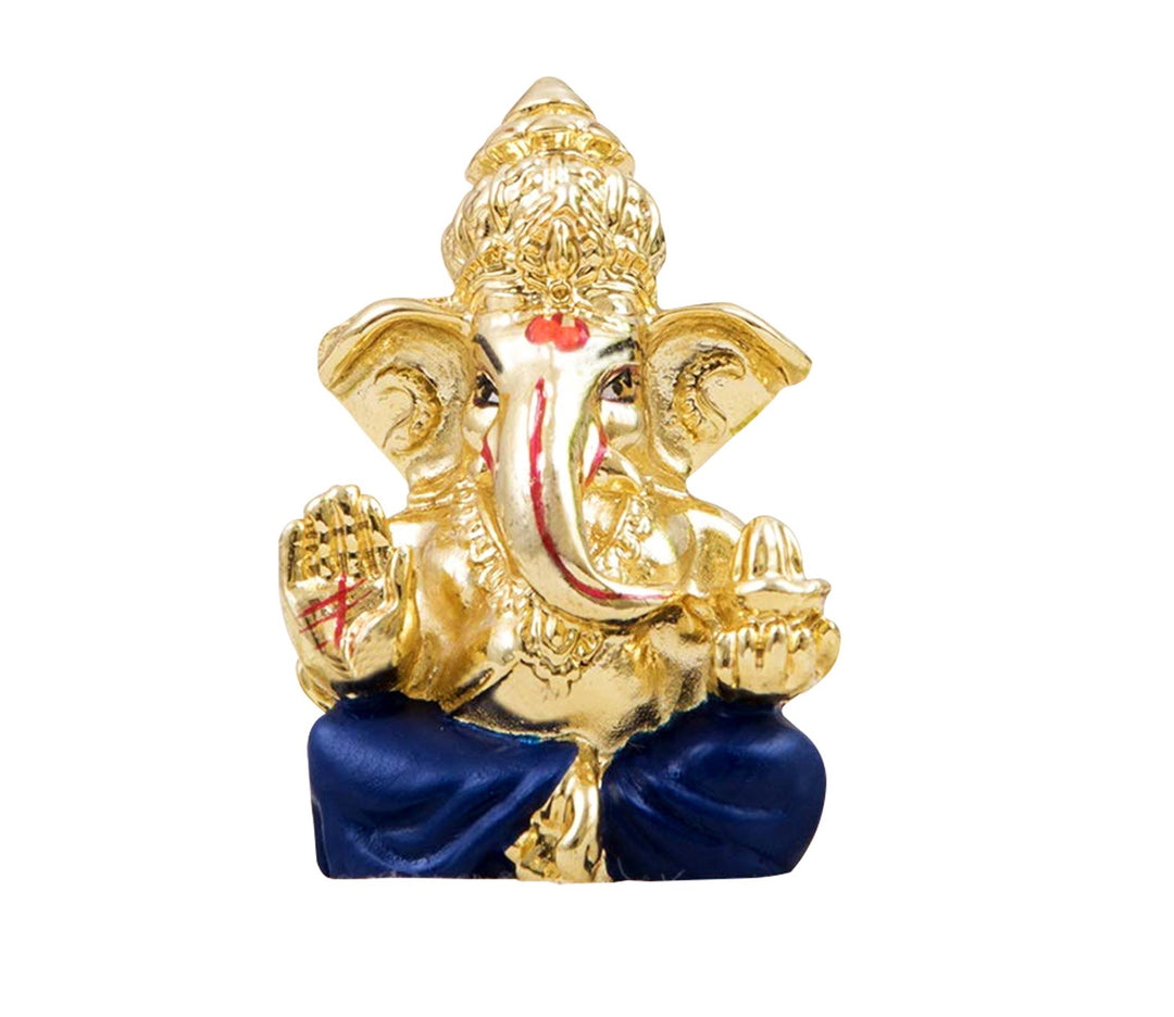 Mini Gold Plated Blue Ganesha Idol