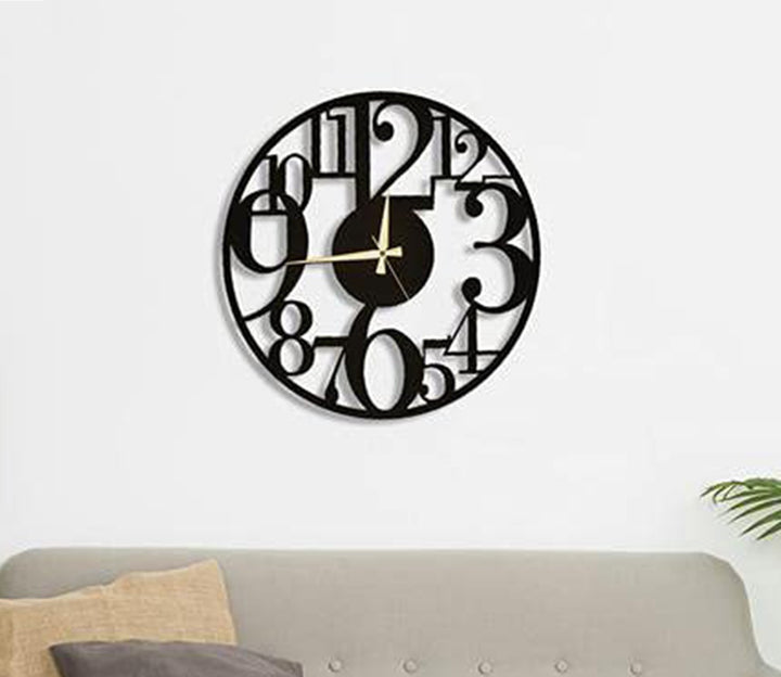 Large Black Metal Wall Clock with Easy-to-Read Numbers