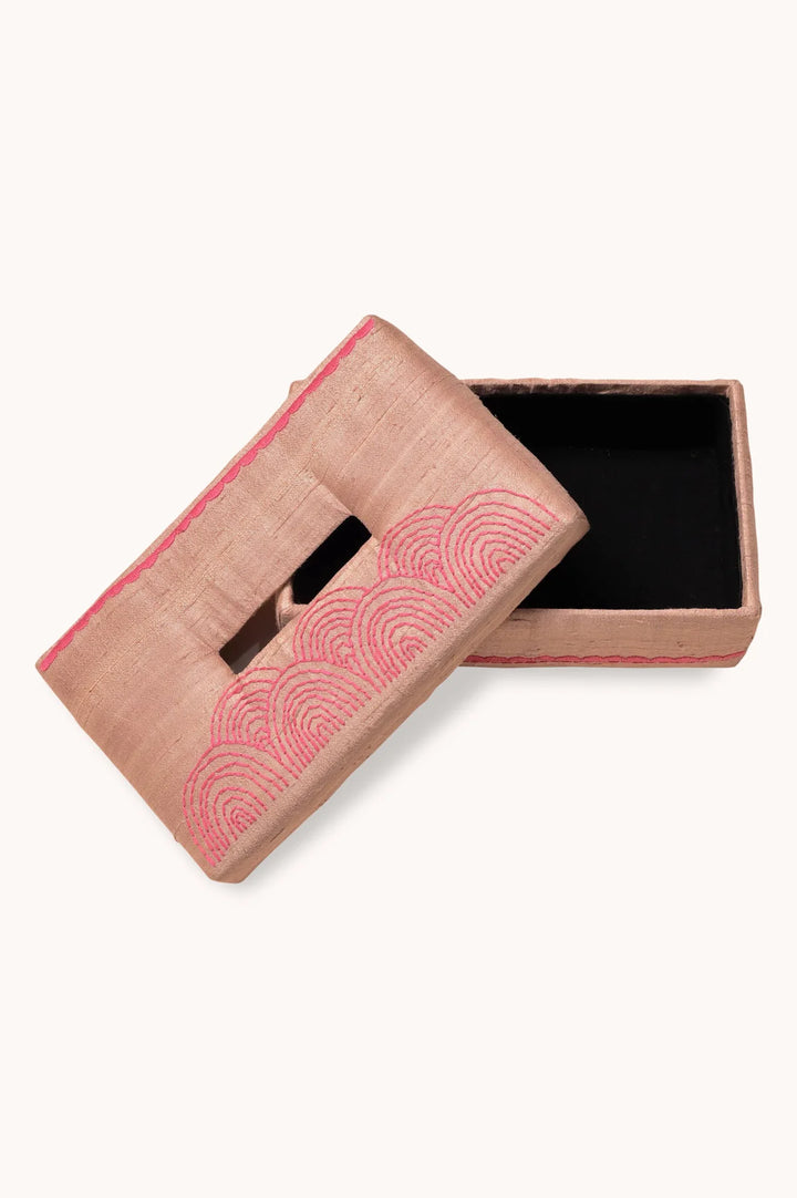 Handwoven Pink Silk Tissue Box | Bev Handwoven Tissue Box - Onion Pink