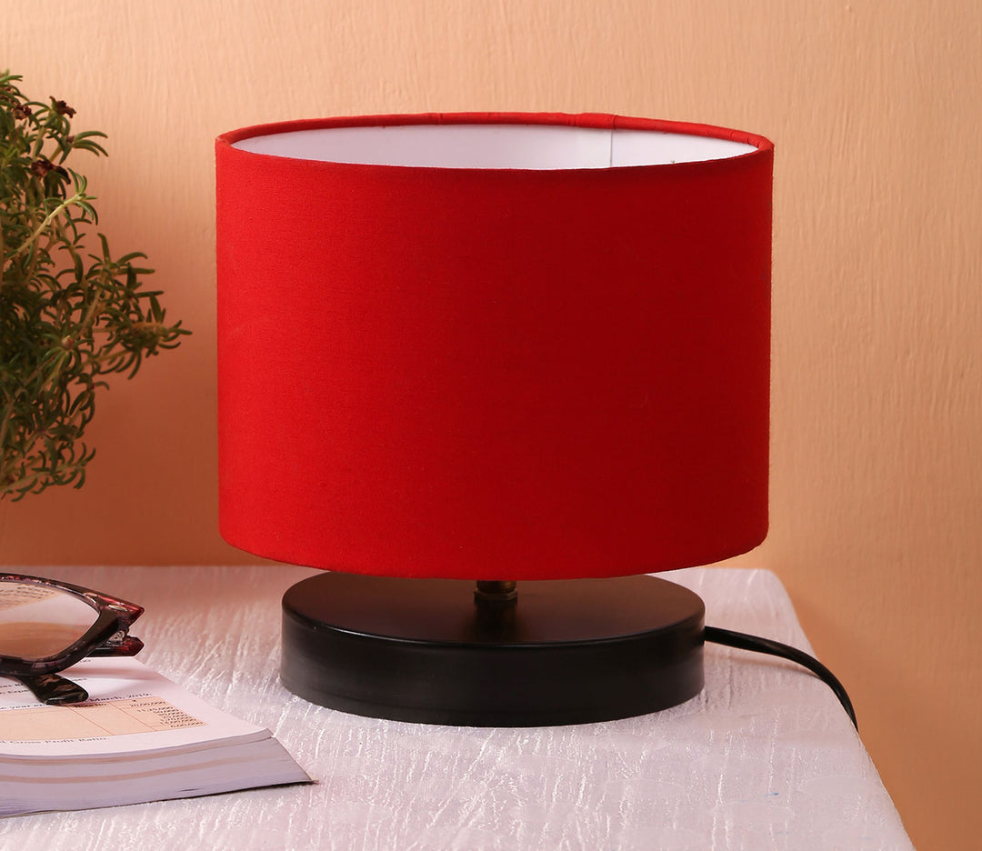 Mini Table Lamp with Red Cotton Shade