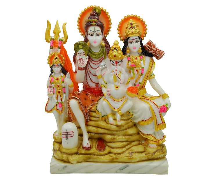 Exquisite Handpainted Marble Shiva Family Statue