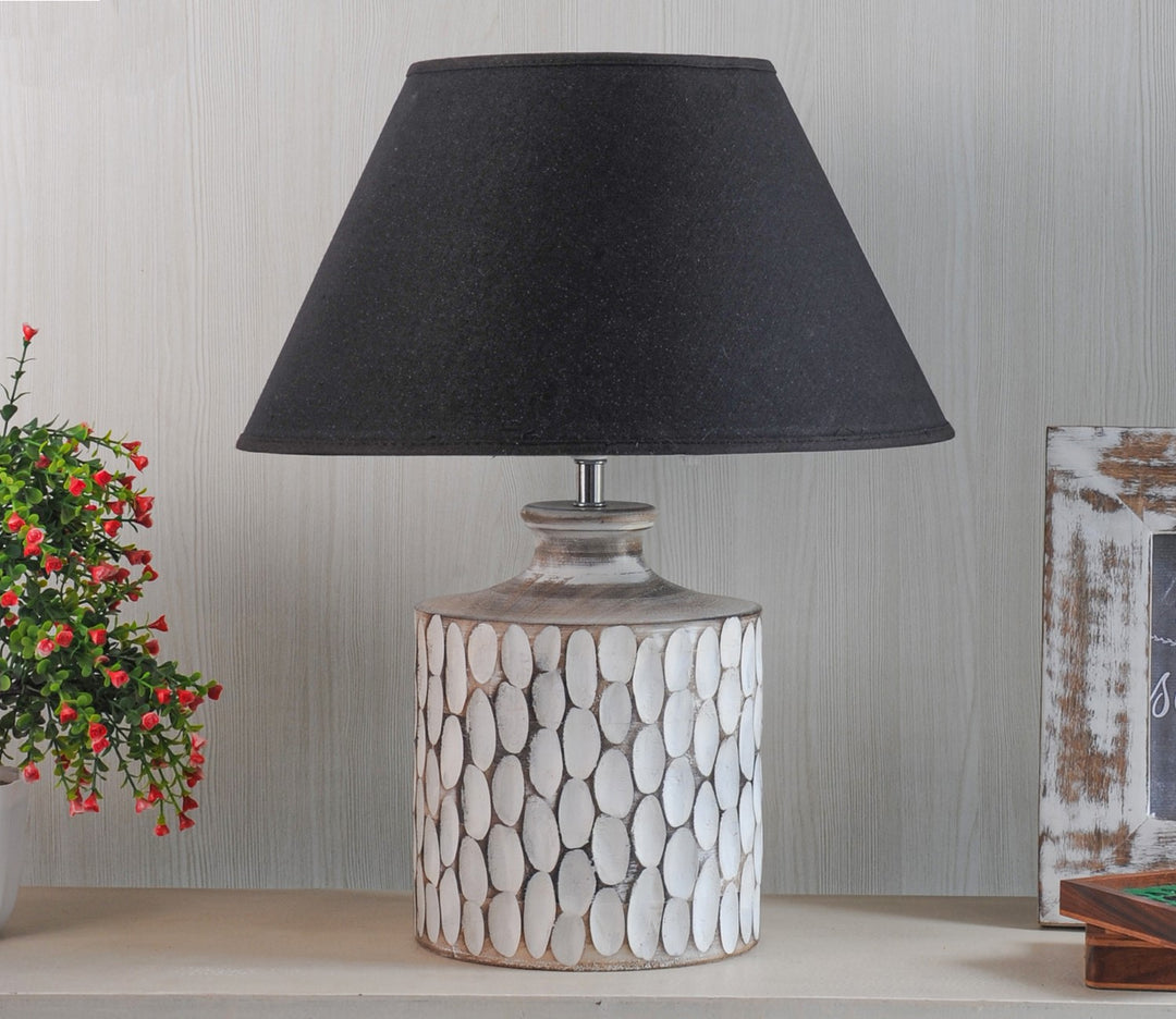 Black Shade Carved Wood Table Lamp