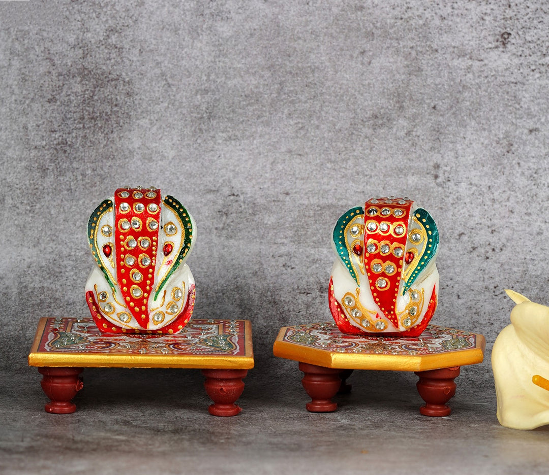 Handcrafted Marble Ganesha with Chowki