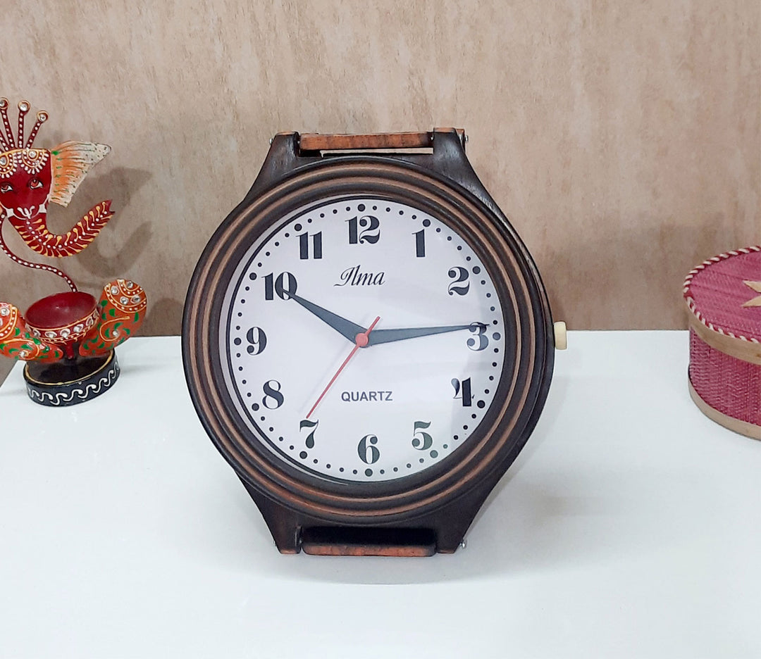 Brown Wooden Watch-Style Wall Clock