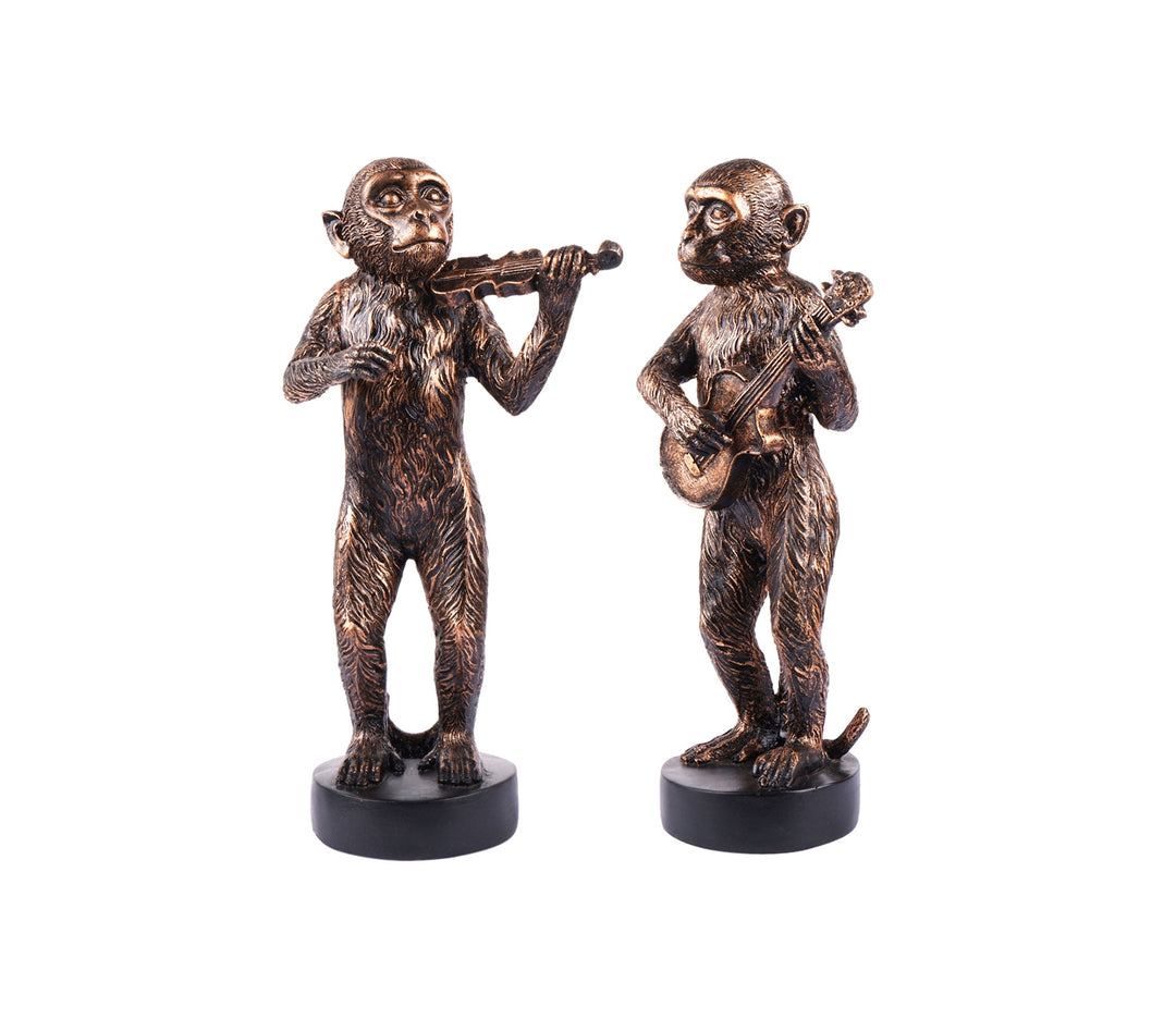 Brown Music Playing Monkey Figurine Set - 2 Pieces | Brown Set of 2 Music Playing Monkey Figurine