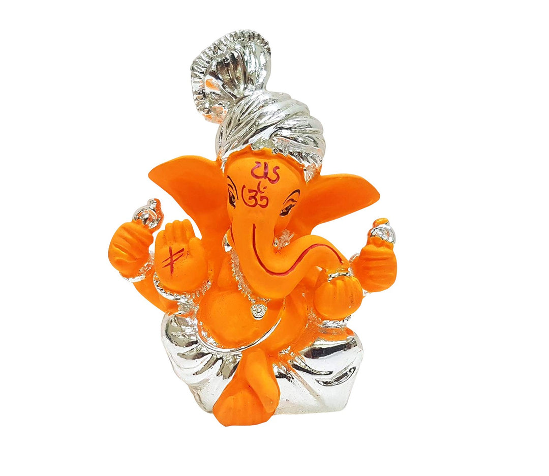 Captivating Silver-Plated Orange Ganesha Idol