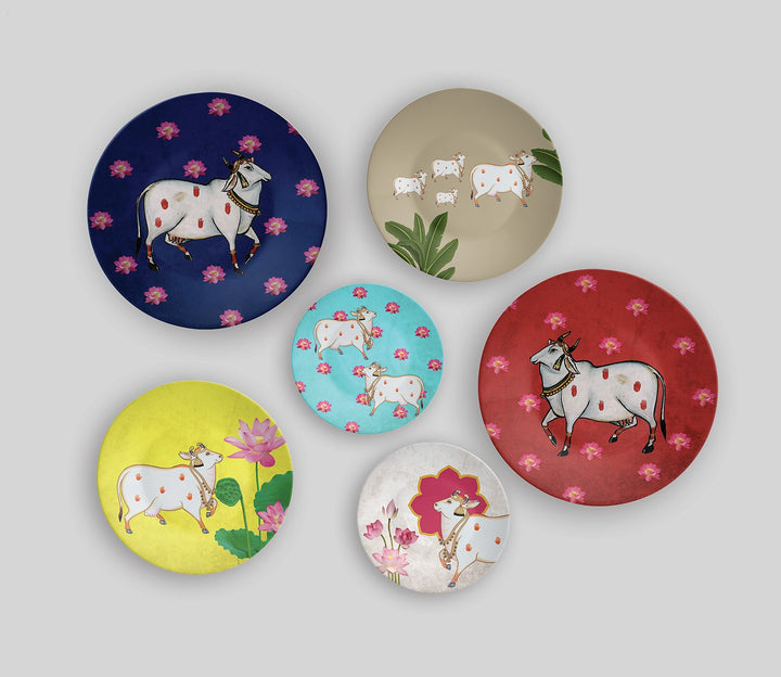 Vibrant Pichwai Cow Decorative Wall Plates