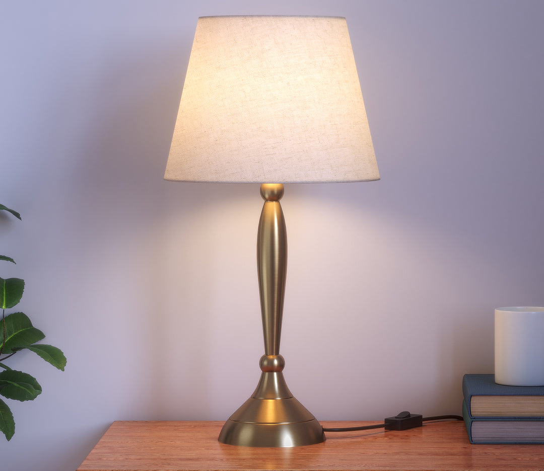 Brass Antique Table Lamp with Off-White Shade