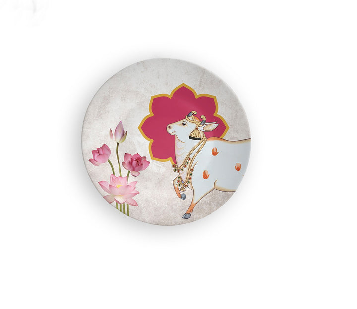 Cream Pichwai Cow  Decorative Wall Plate