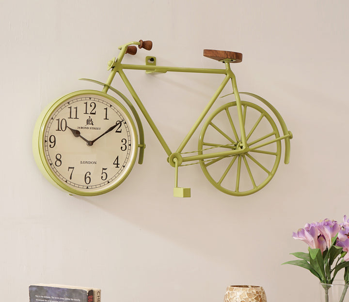 Whimsical Bicycle Wall Clock with Wooden Seat and Handle