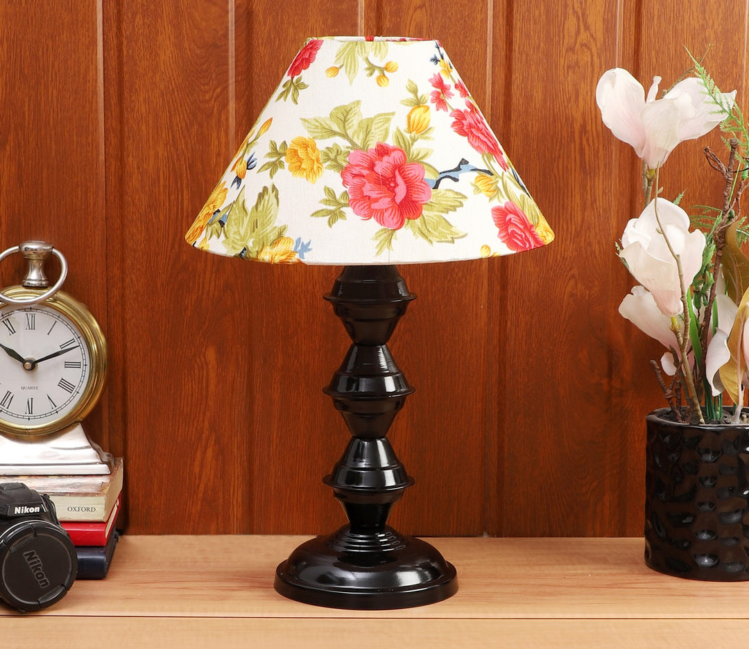 Multicolor Fabric and Black Metal Table Lamp