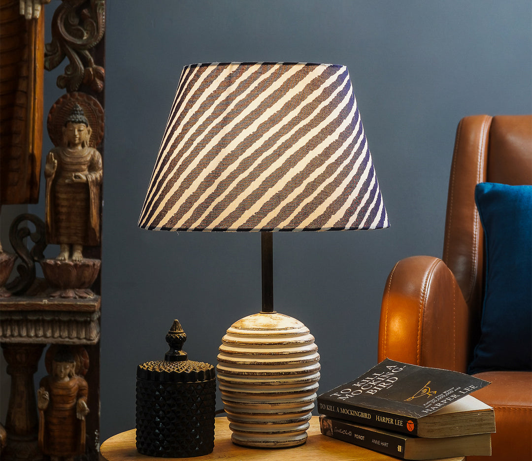 White Distressed Striped Table Lamp