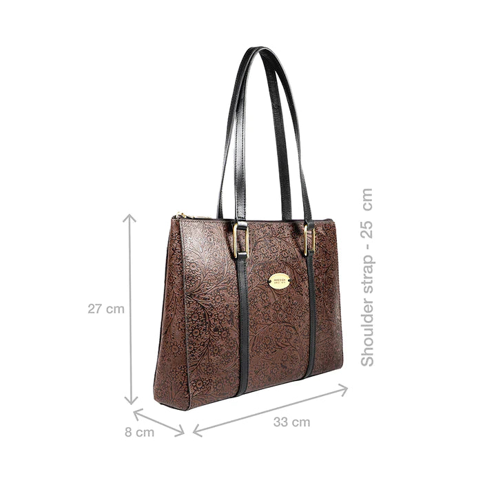 Brown Leather Tote Bag | Versatile Brown Flower Embossed Tote Bag