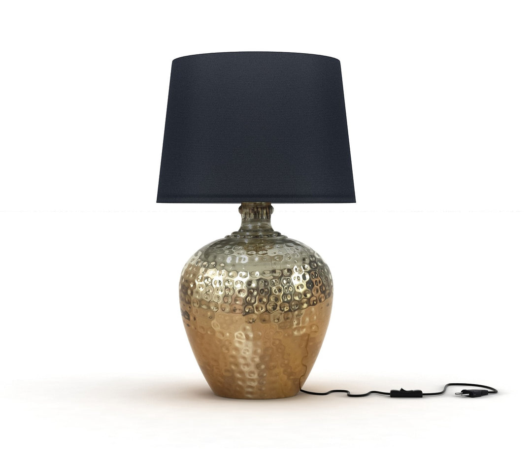 Vintage Gold Metal Table Lamp with Black Fabric Shade