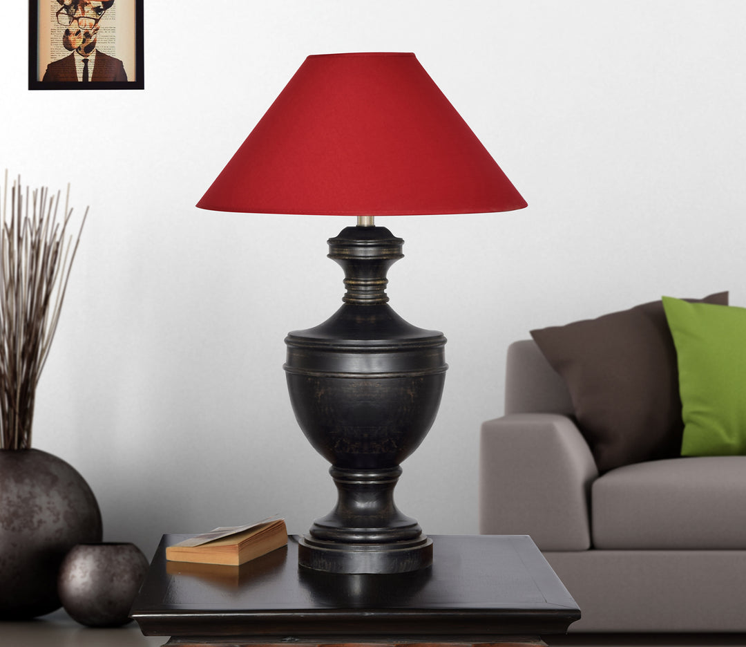 Gustav Maroon Table Lamp with Cotton Shade (Small)
