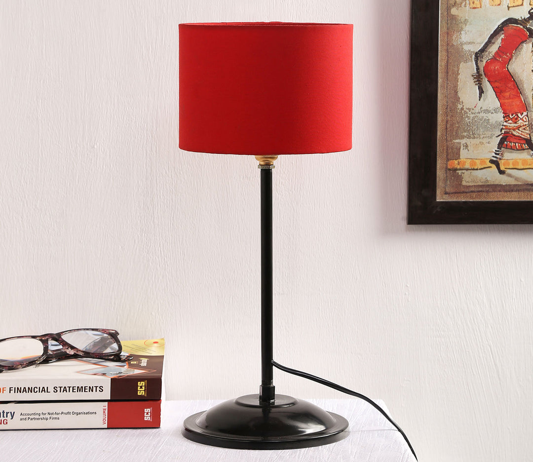 Table Lamp with Red Fabric Shade