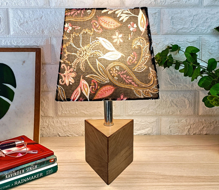 Handcrafted Wooden Table Lamp with Fabric Shade