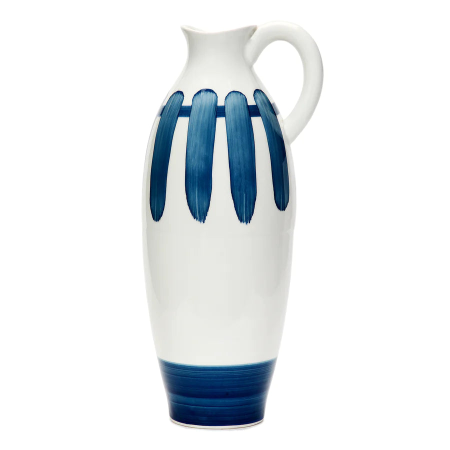 Blue and White Ceramic Jug Vase | Artistic Ceramic Jug Vase - White & Blue