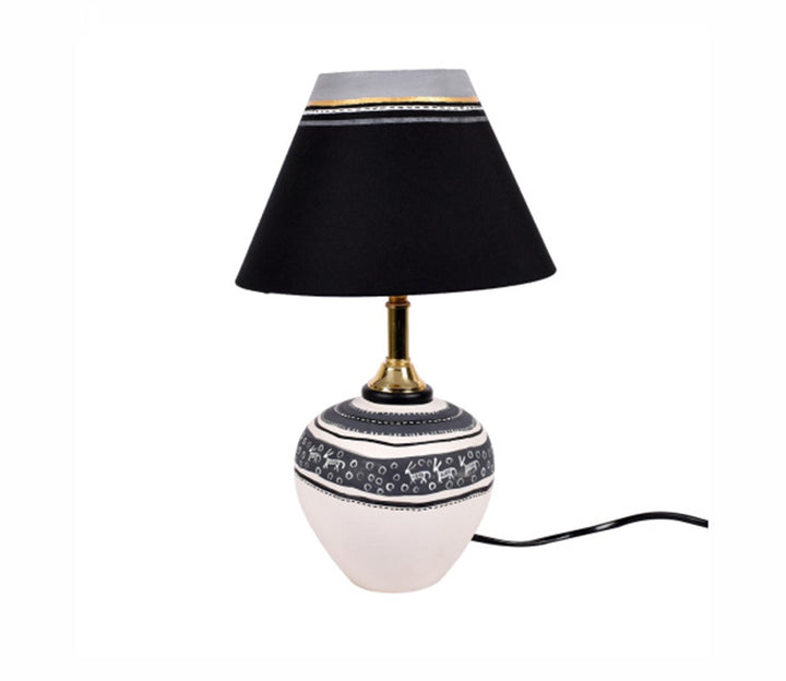 White and Black Handcrafted Terracotta Table Lamp (8" x 5.4")