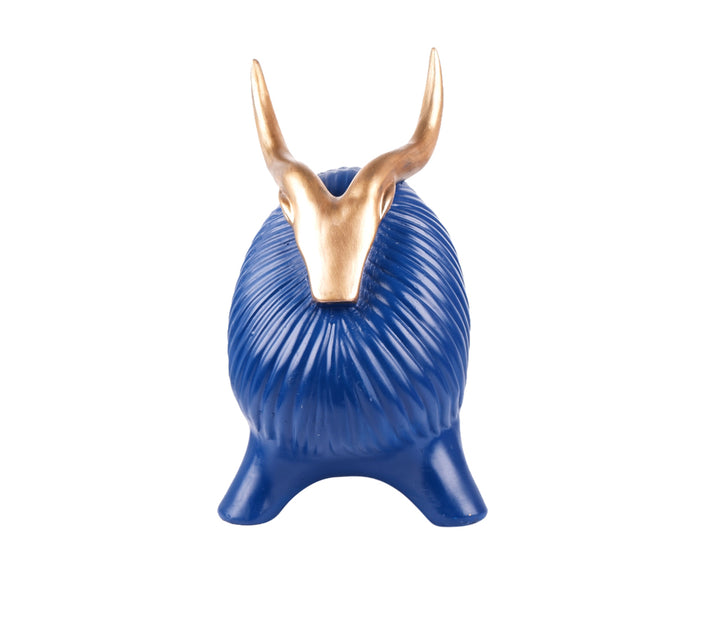 Blue Polyresin Bull Art Figurine - Elegant Home Decor Piece | Elegant Polyresin Bull Art Figurine (Blue)