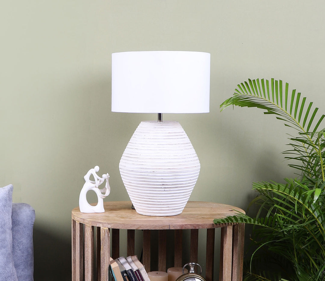 Wooden Table Lamp with White Fabric Shade