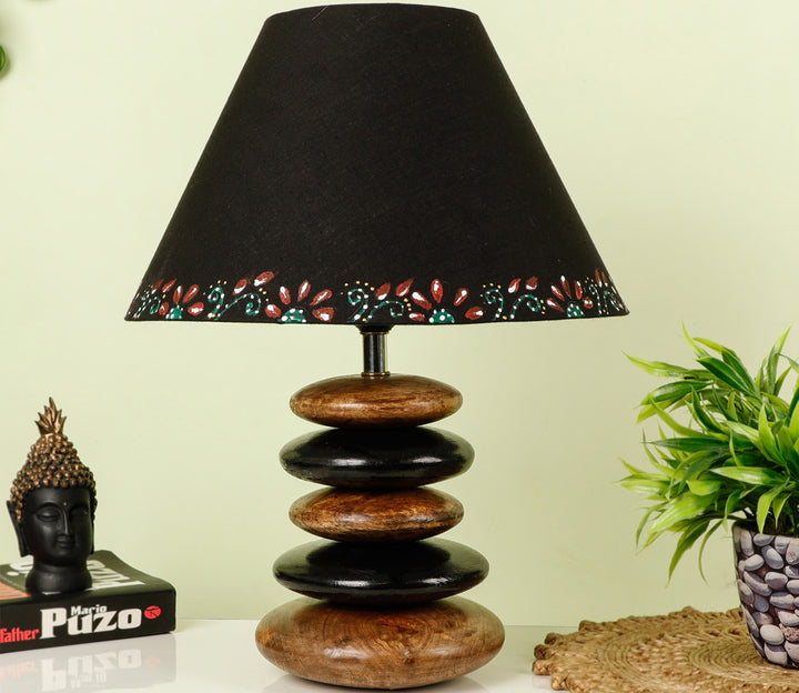 Black & Brown Stone Table Lamp with Black Fabric Shade (Vastu-Inspired)