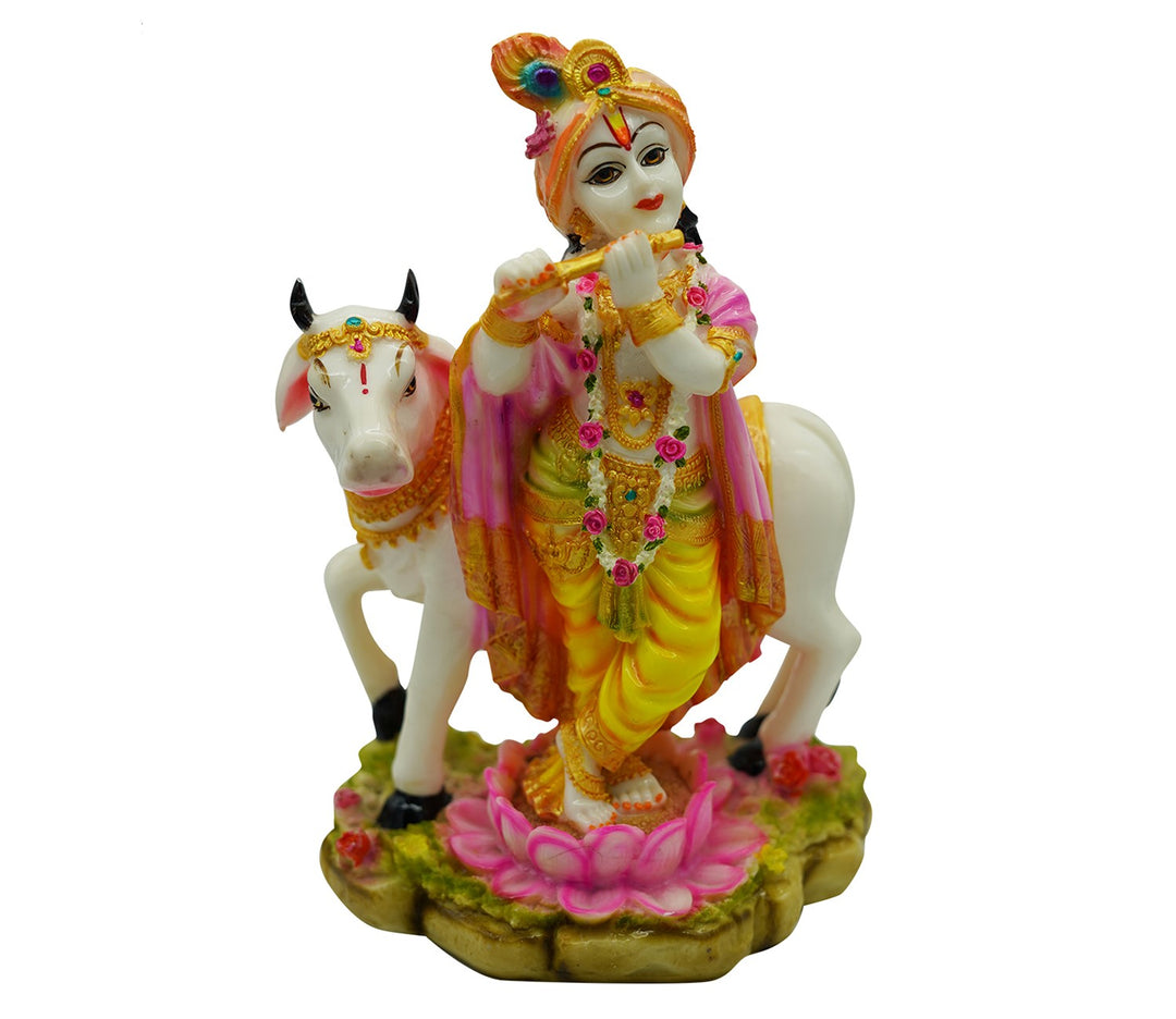 Captivating Lord Krishna with Nandi Marble Statue