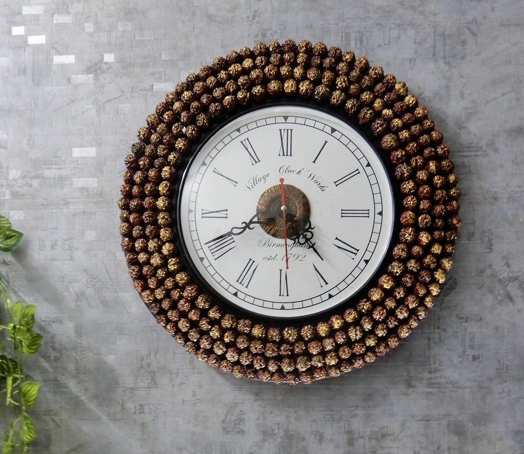 Golden Floral Wooden Wall Clock