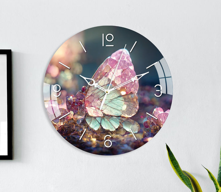Enchanting Crystal Wings Printed Acrylic Wall Clock