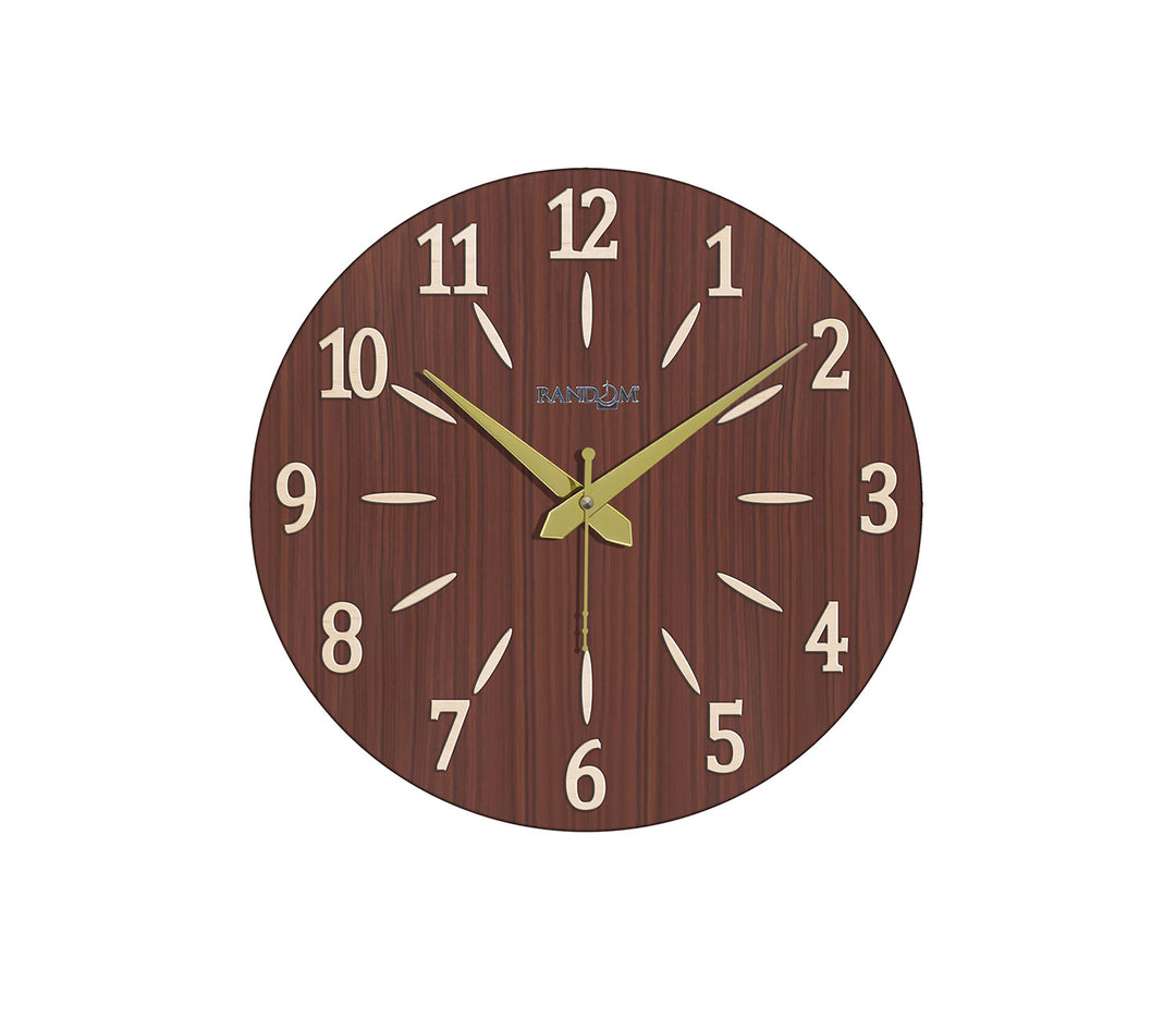 Bold Numbers Random Brown Wooden Wall Clock