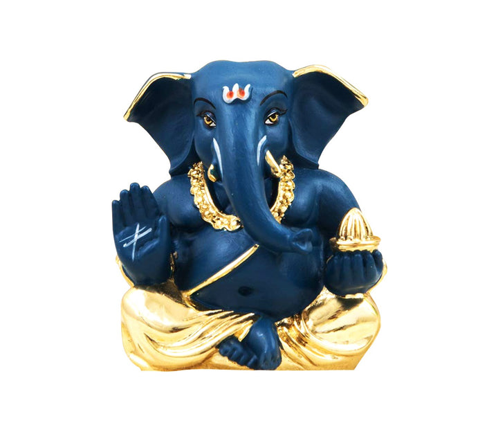 Captivating Mini Ganesha Idol in Gold and Blue with Base