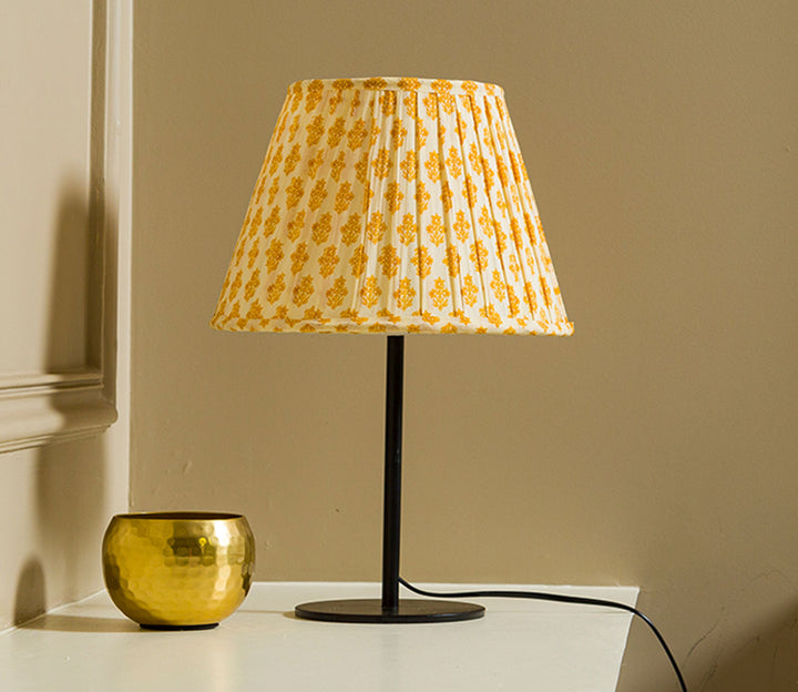 Cedar Table Lamp with Yellow Printed Fabric Shade