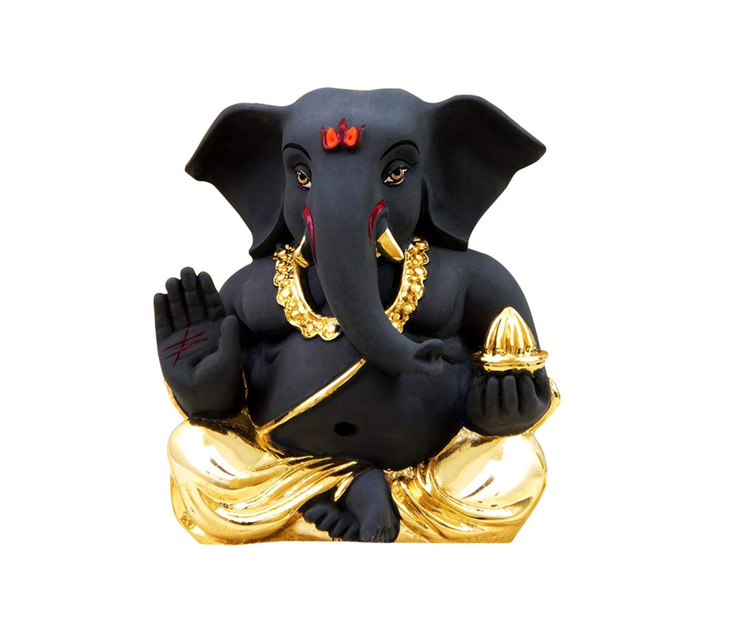 Captivating Black Ganesha Idol with Gold Accents