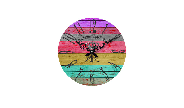 Rustic Rainbow Wooden Wall Clock