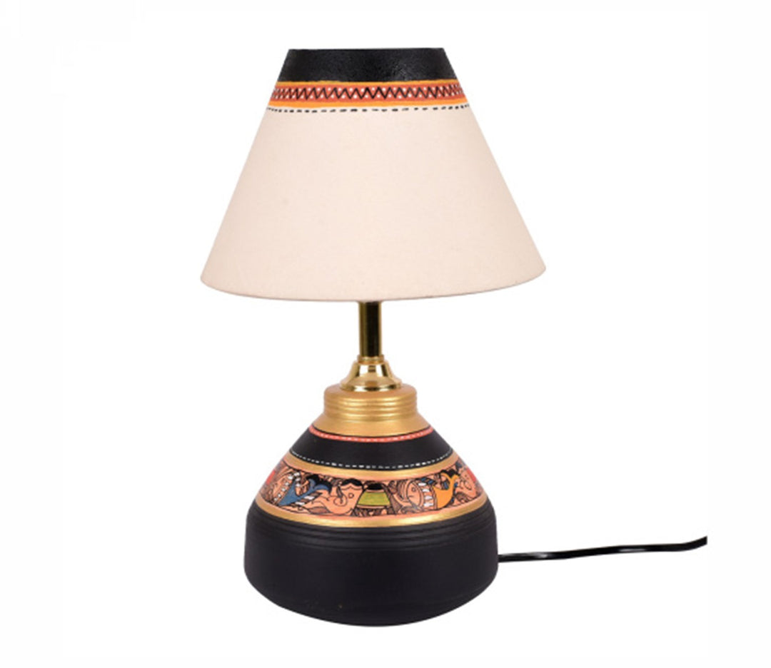 Black and White Earthenware Table Lamp (Handcrafted)