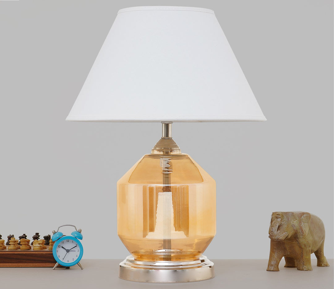 Classic Amber Glass Table Lamp with White Cotton Shade