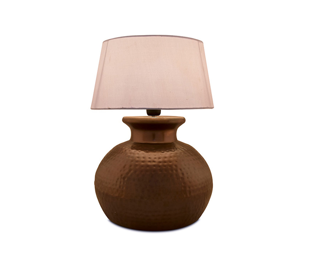 Copper Table Lamp with White Drum Shade