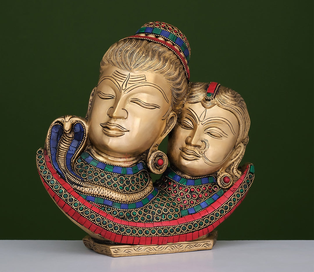 Brass Stonework Shiv Parvati Bust | Brass Stonework Shiv Parvati Bust