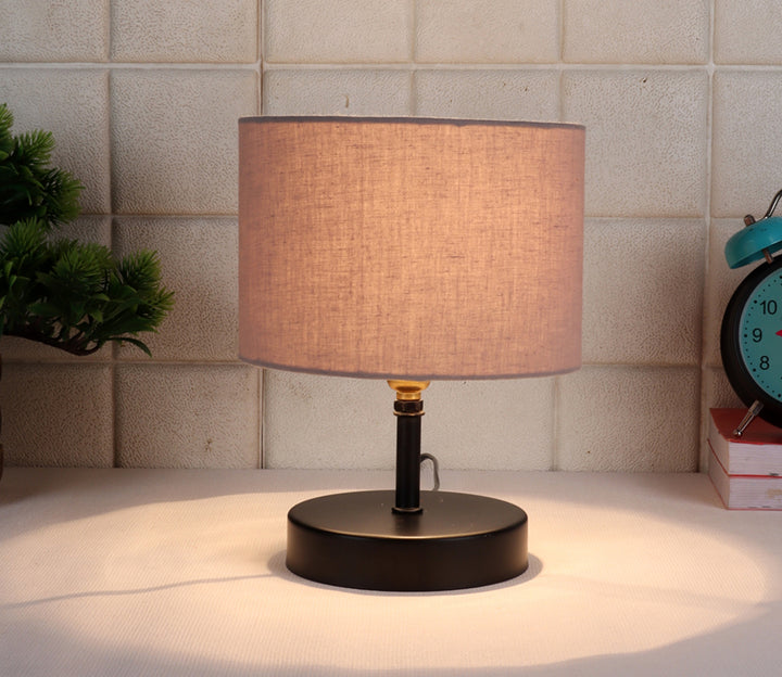 Gray Table Lamp with Cotton Shade (22.9 cm H)