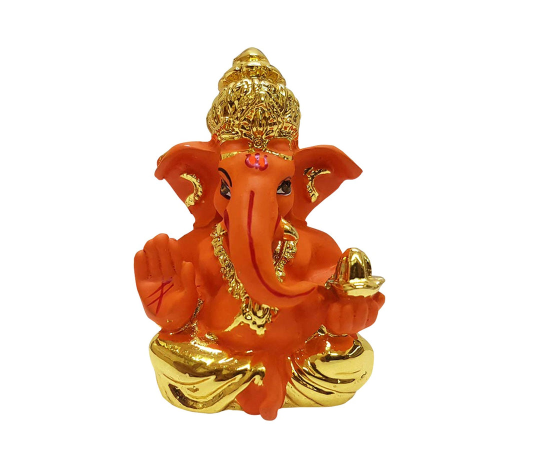 Captivating Mini Ganesha Idol in Vibrant Orange and Gold