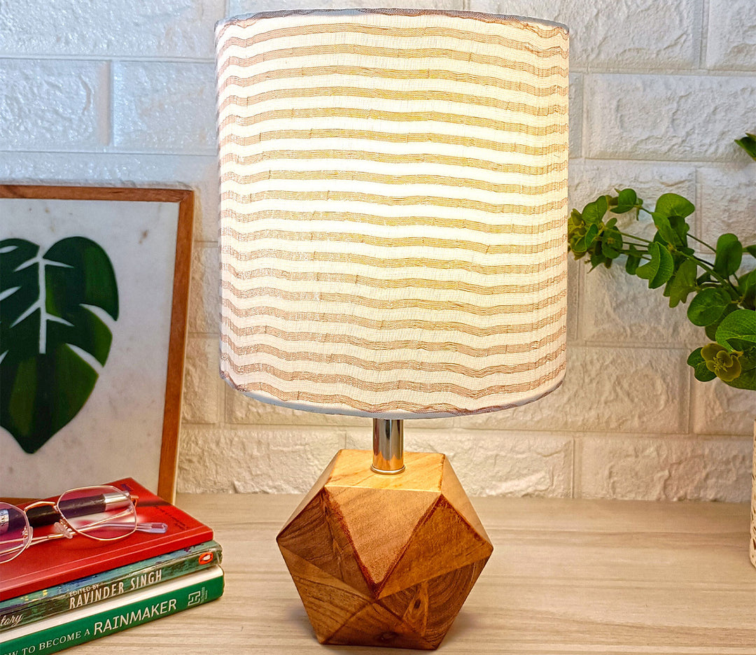 Handcrafted Wooden Table Lamp with Modern Shade