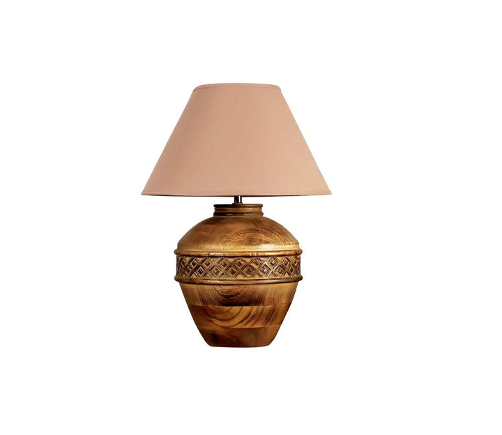 Wood Table Lamp with Beige Shade